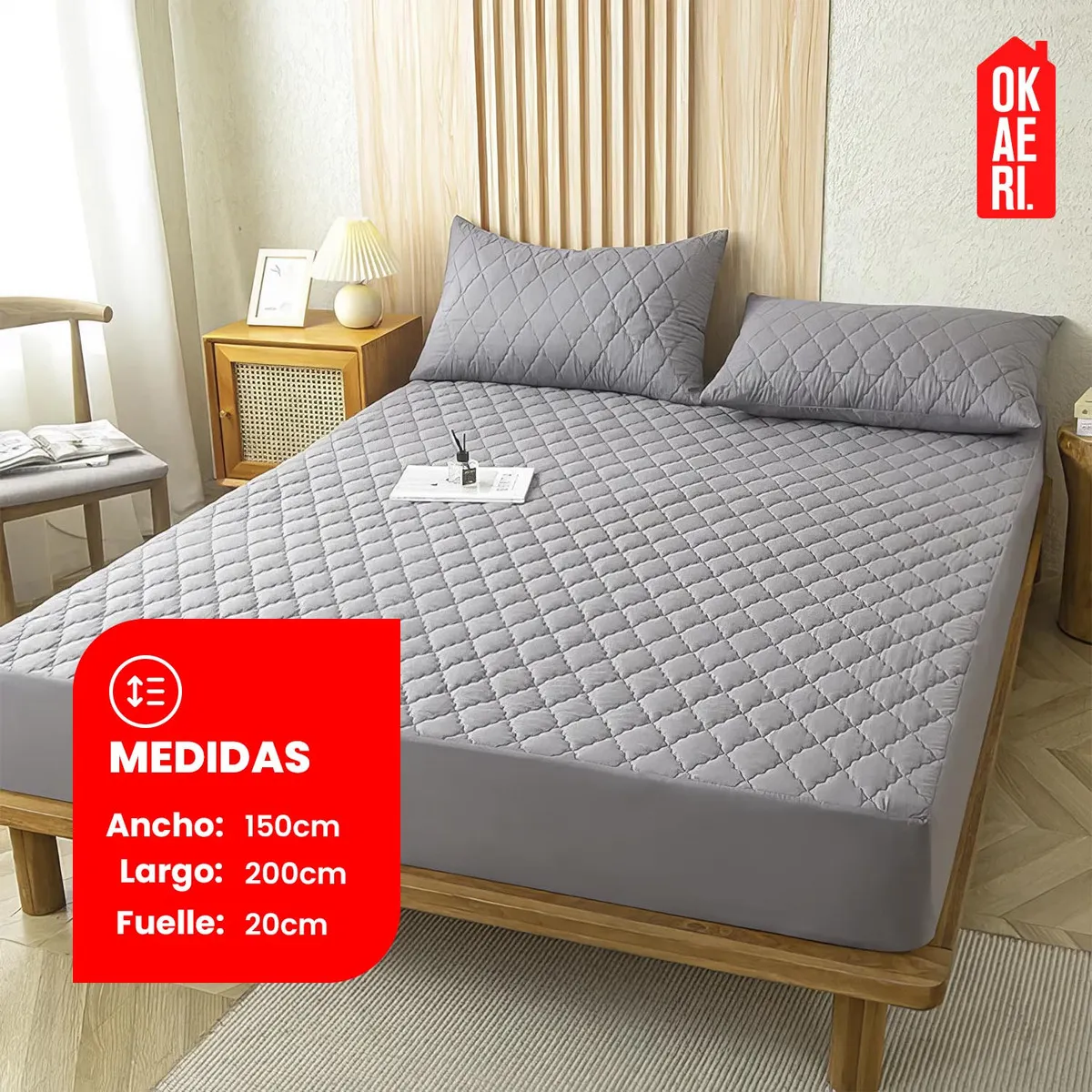 Cubre Colchon Impermeable 2 Plazas + Fundas Okaeri Color Blanco